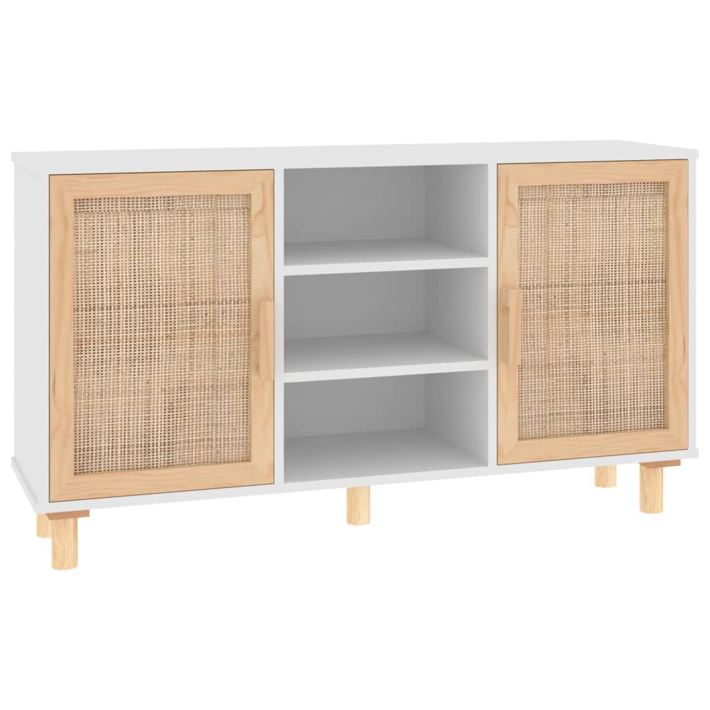 Komoda bijela 105x30x60 cm masivna borovina i prirodni ratan