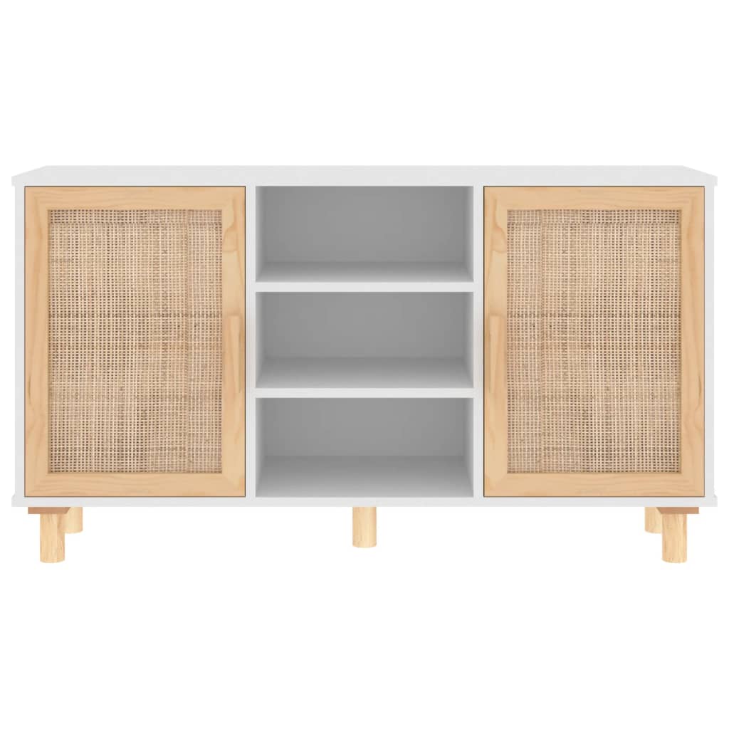 Komoda bijela 105x30x60 cm masivna borovina i prirodni ratan