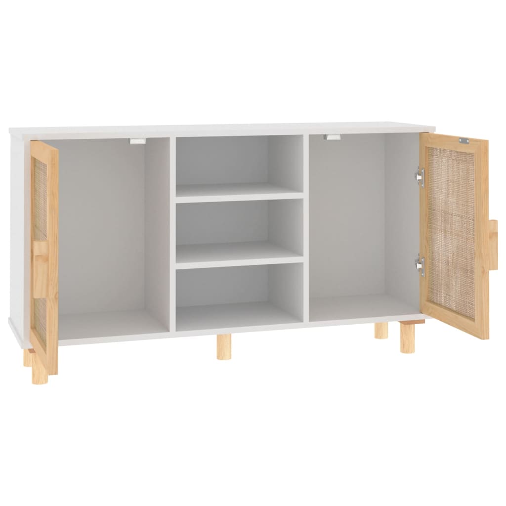 Komoda bijela 105x30x60 cm masivna borovina i prirodni ratan
