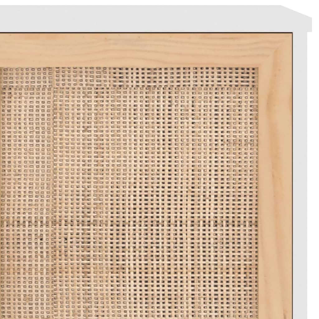 Komoda bijela 105x30x60 cm masivna borovina i prirodni ratan
