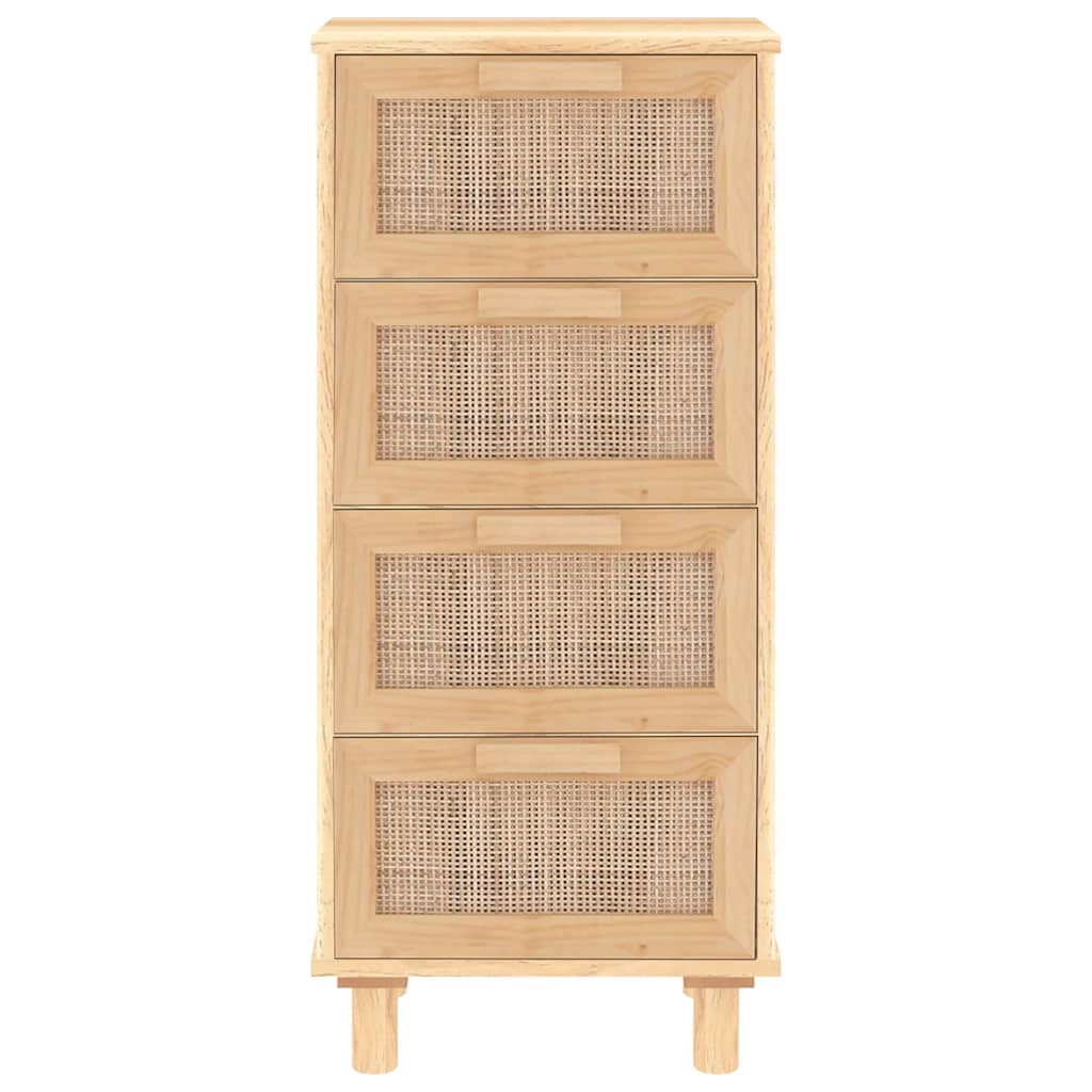 Komoda smeđa 40 x 30 x 90 cm masivna borovina i prirodni ratan
