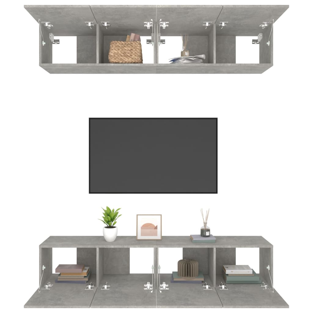 TV ormarići 4 kom Siva betona 80x30x30 cm konstruirano drvo