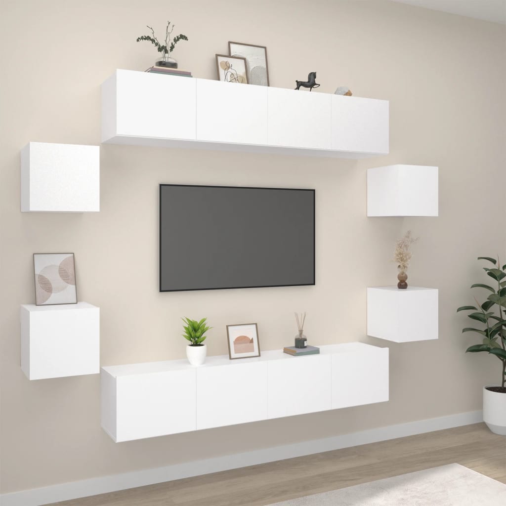 8-dijelni set TV ormarića bijeliod konstruiranog drva