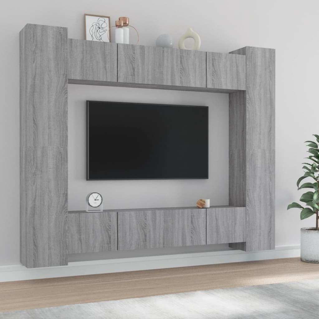 8-dijelni set TV ormarića sivog sonome konstruirano drvo
