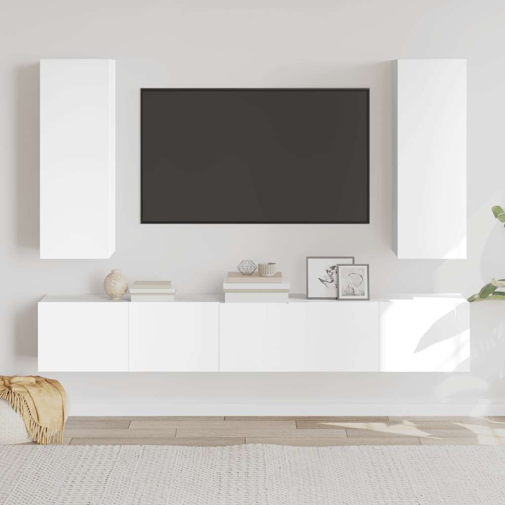 5-dijelni set TV ormarića bijeli od konstruiranog drva