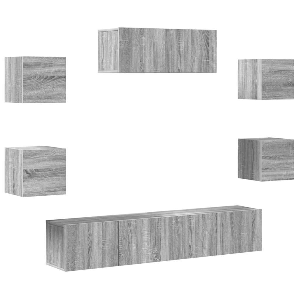 7-dijelni set TV ormarića sivog sonome konstruirano drvo