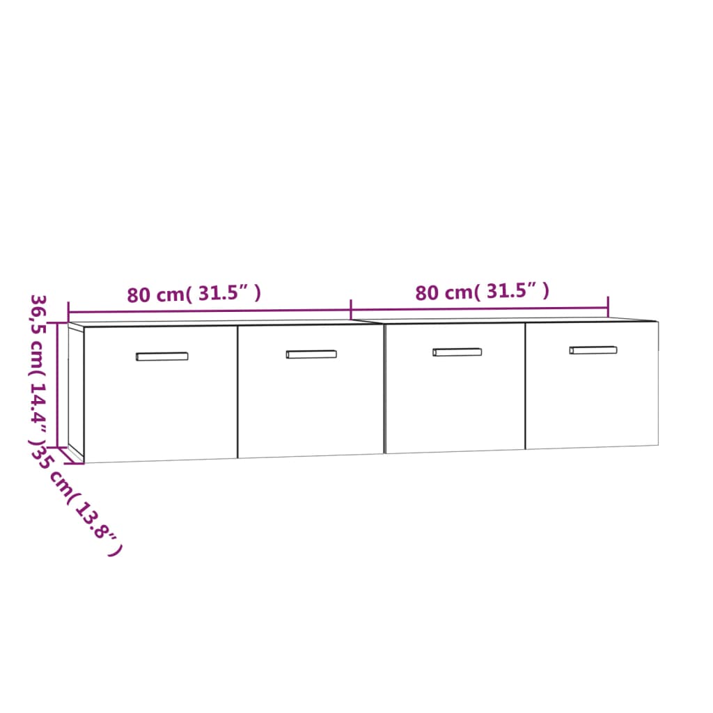 Zidni ormarići 2 kom boja dimljenog hrasta 80x35x36,5 cm drveni