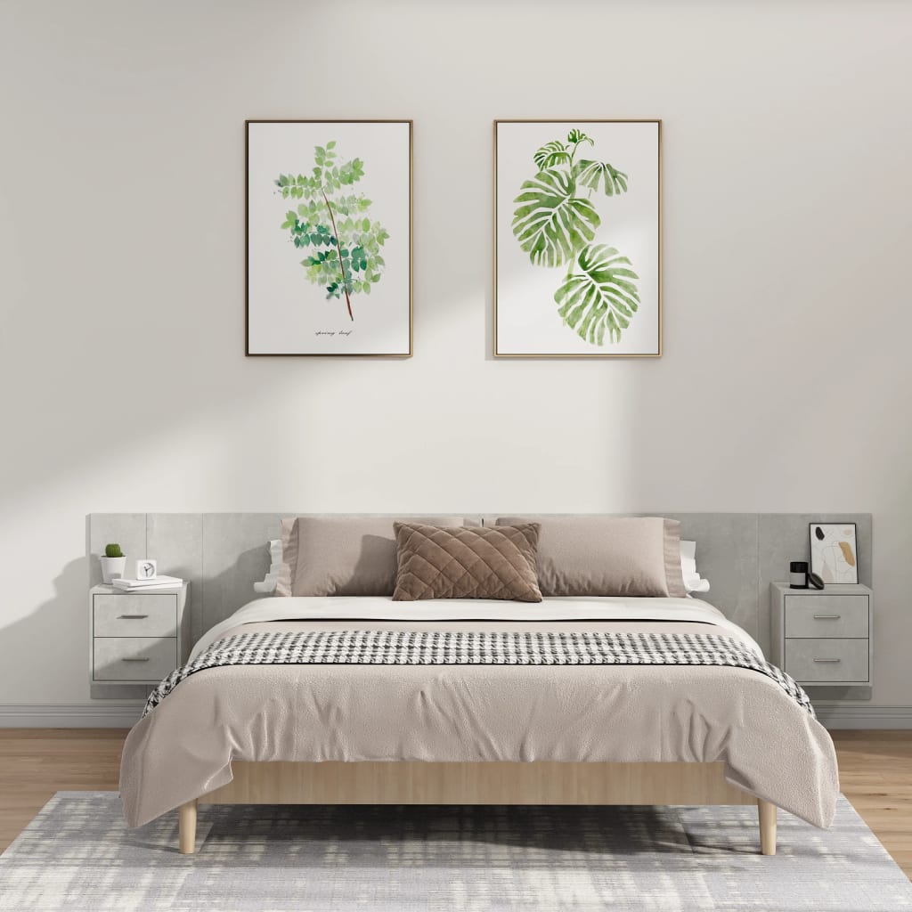 Uzglavlje za krevet s ormarićima boja betona konstruirano drvo