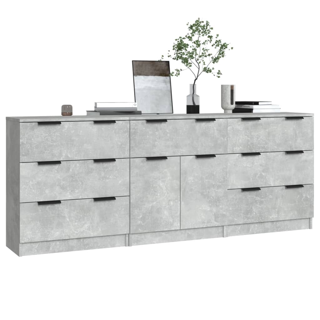 3-dijelna komoda siva boja betona od konstruiranog drva