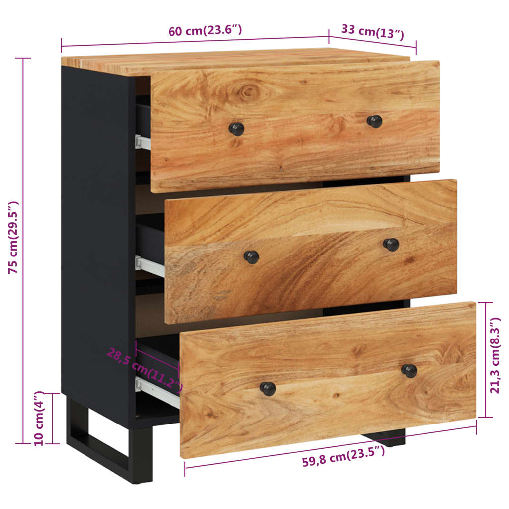 Komoda 60 x 33 x 75 cm od masivnog bagremovog drva