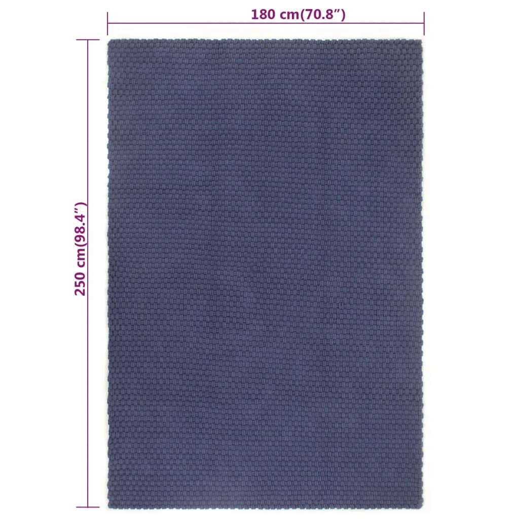 Tepih pravokutni modri 180x250 cm pamučni