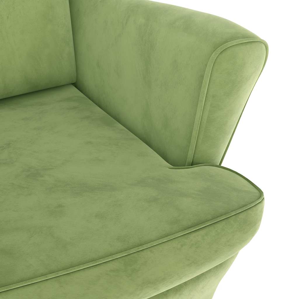 Fotelja s krilnim naslonom i tabureom svjetlozelena baršunasta