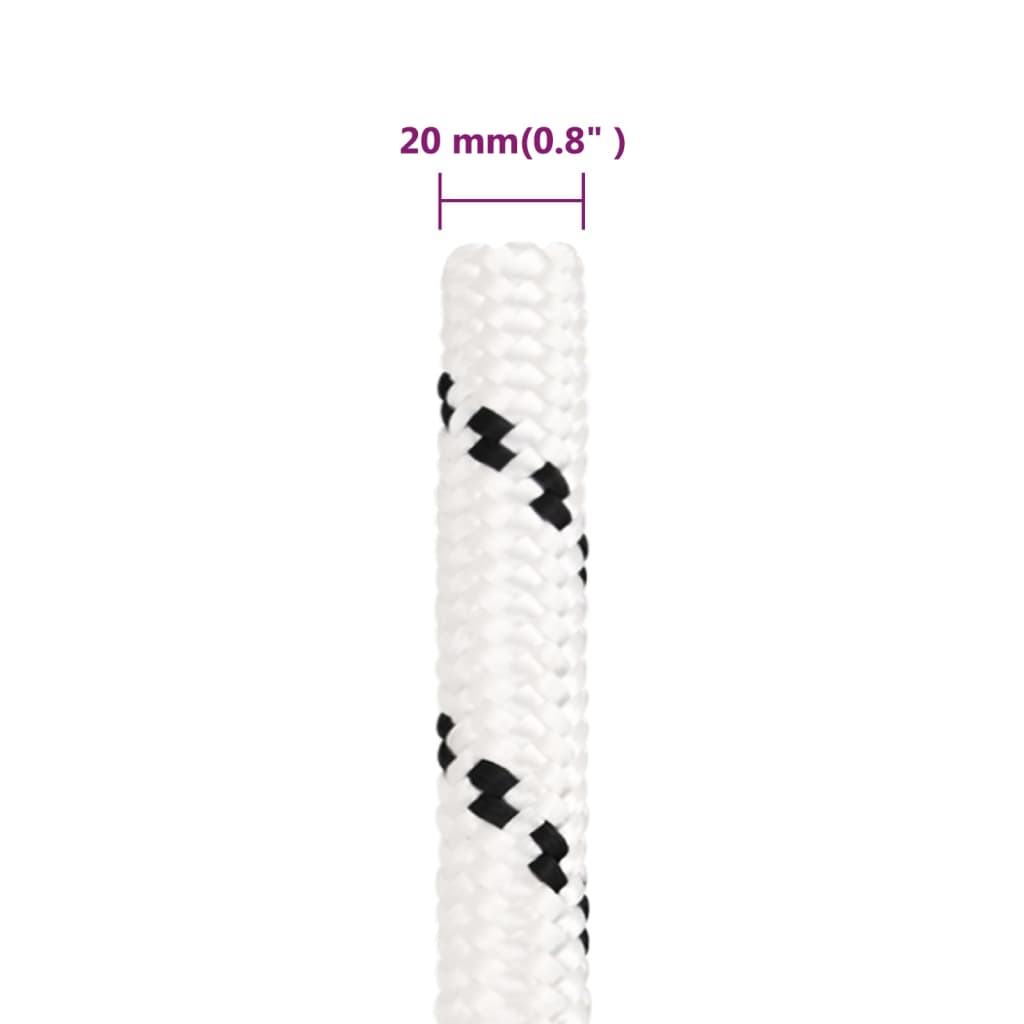 Pleteni brodski konop bijeli 20 mm x 50 m poliesterski