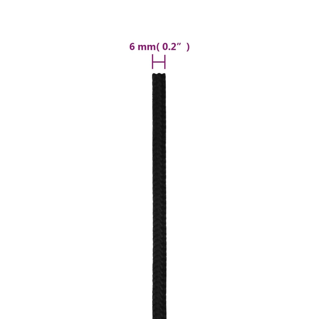Radno uže crno 6 mm 50 m poliestersko