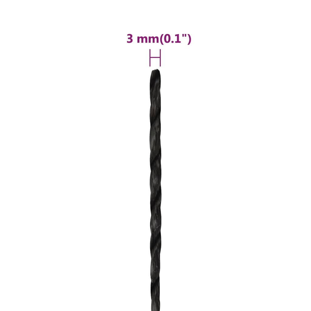 Radno uže crno 3 mm 100 m od polipropilena