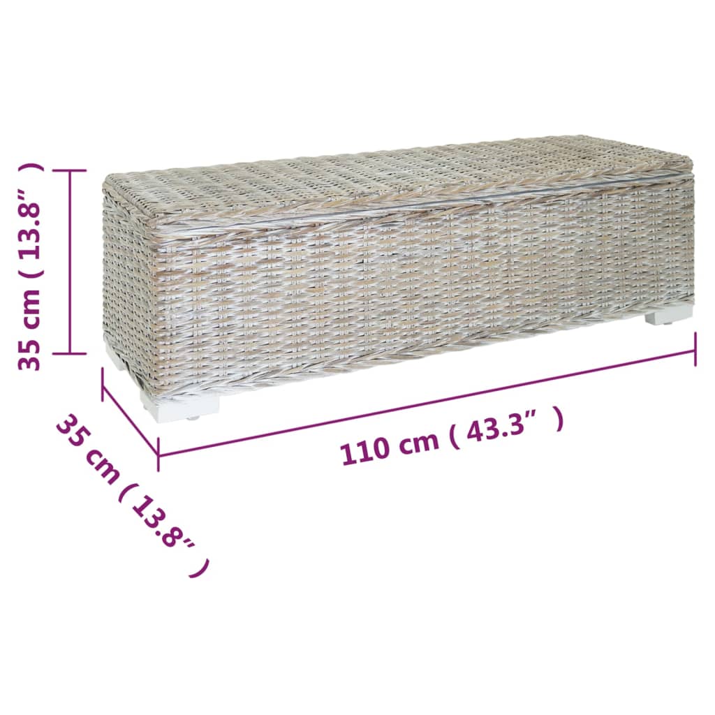 Kutija za pohranu bijela 110 cm prirodni ratan kubu i mahagonij