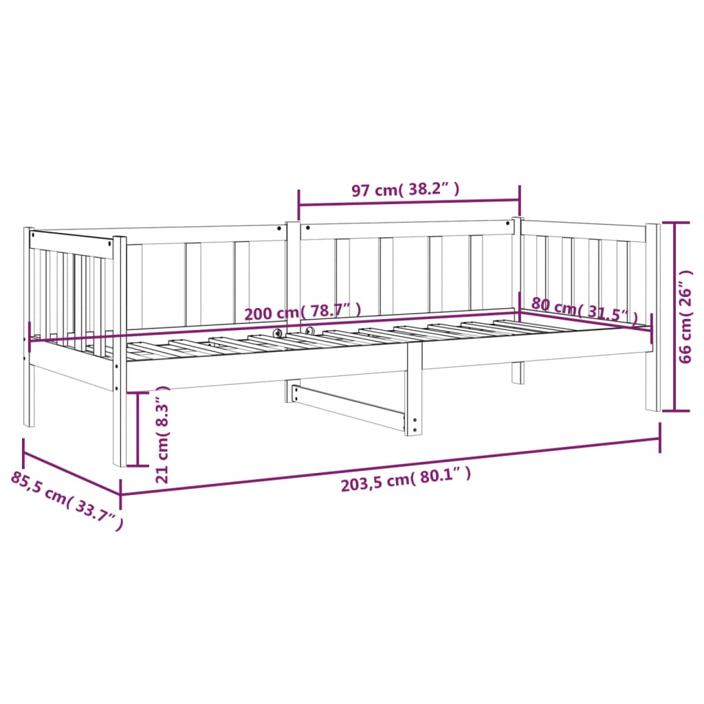 Dnevni ležaj smeđa boja meda 80 x 200 cm od masivne borovine