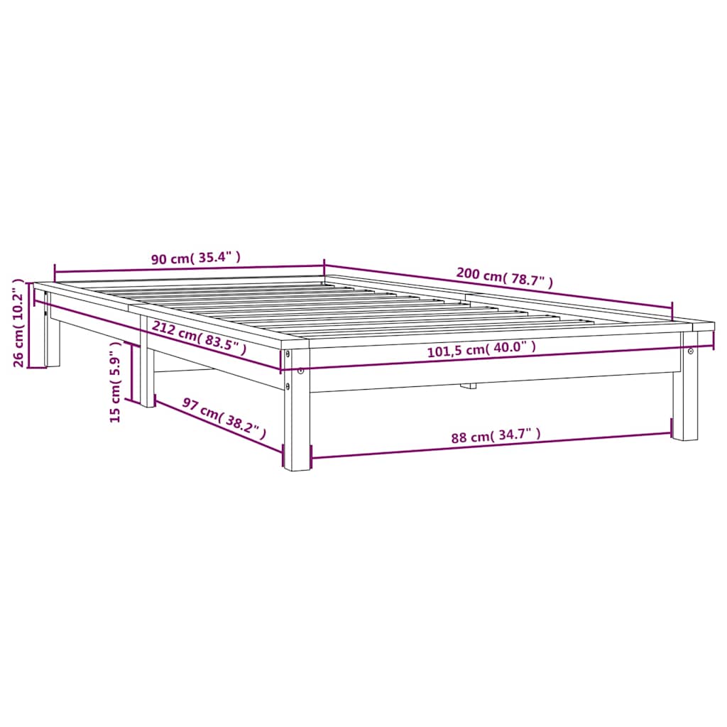 Okvir za krevet sivi 90 x 200 cm od masivne borovine