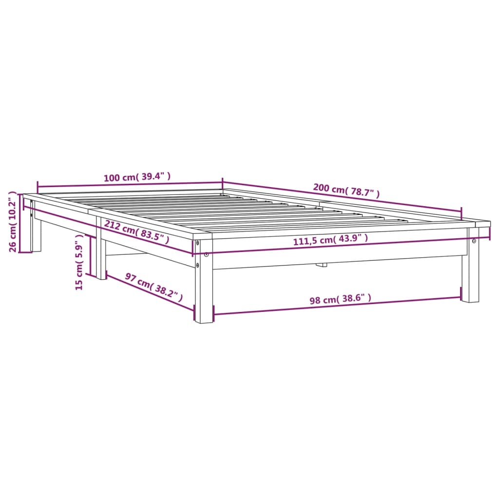 Okvir za krevet sivi 100 x 200 cm od masivne borovine