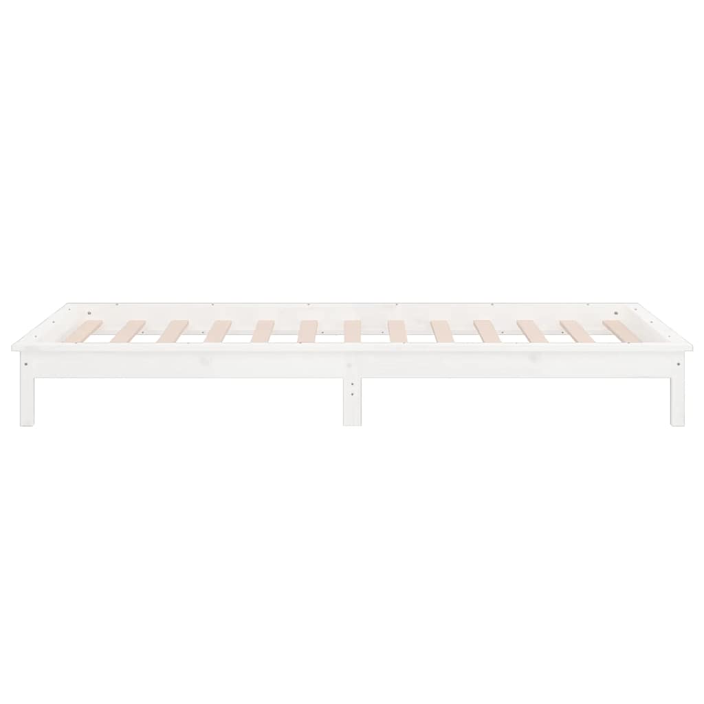 LED okvir za krevet bijeli 90 x 200 cm od masivnog drva
