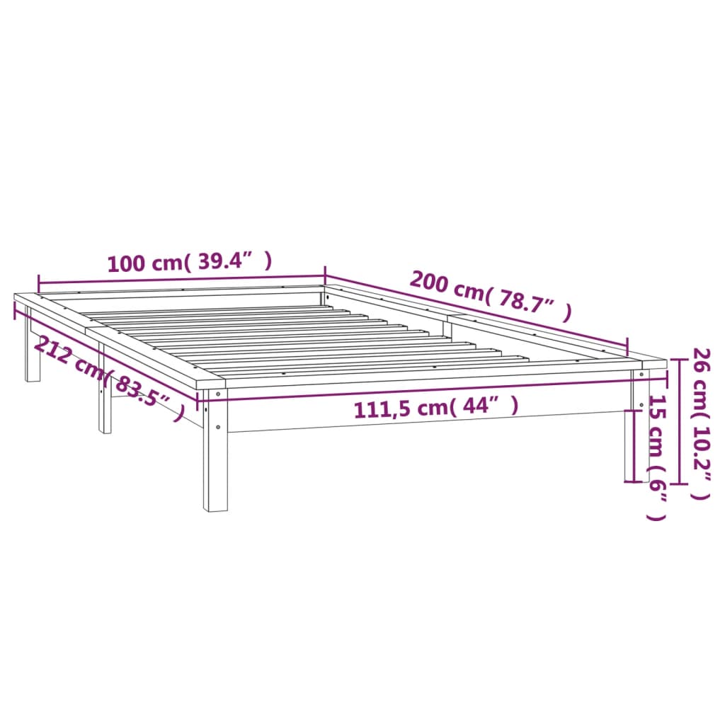 LED okvir za krevet 100 x 200 cm od masivnog drva