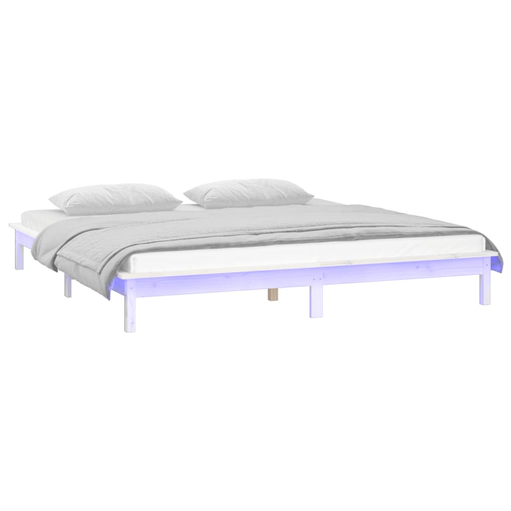 LED okvir za krevet bijeli 120 x 200 cm od masivnog drva