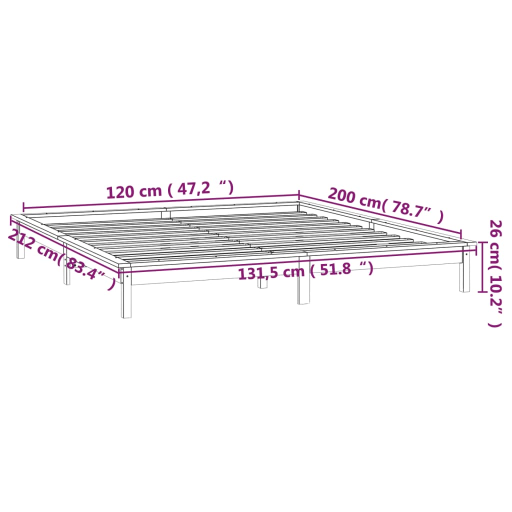 LED okvir za krevet bijeli 120 x 200 cm od masivnog drva