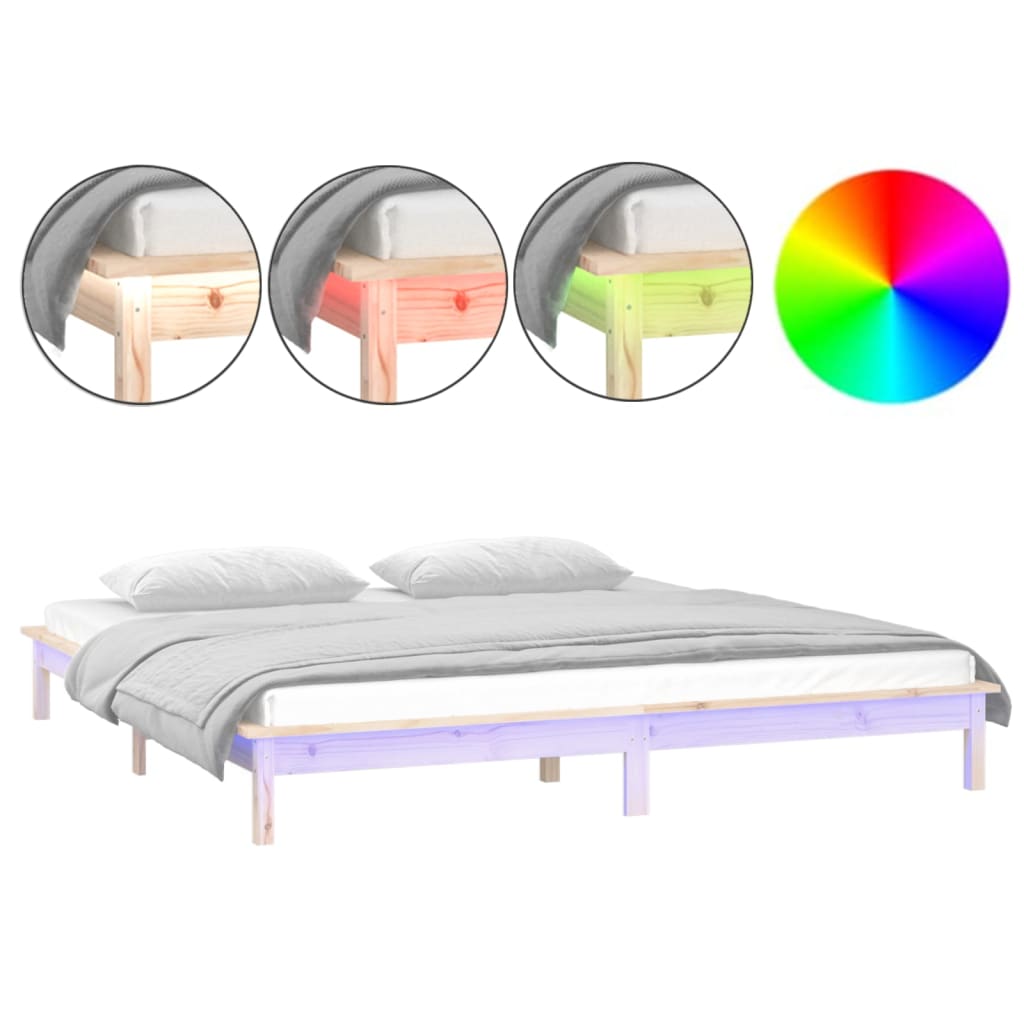 LED okvir za krevet 200 x 200 cm od masivnog drva