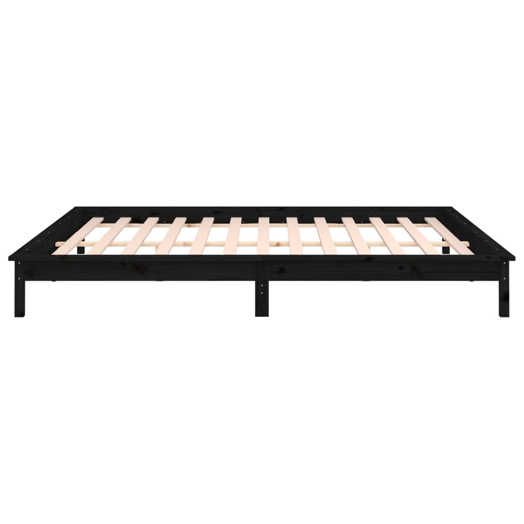 LED okvir za krevet crni 200 x 200 cm od masivnog drva