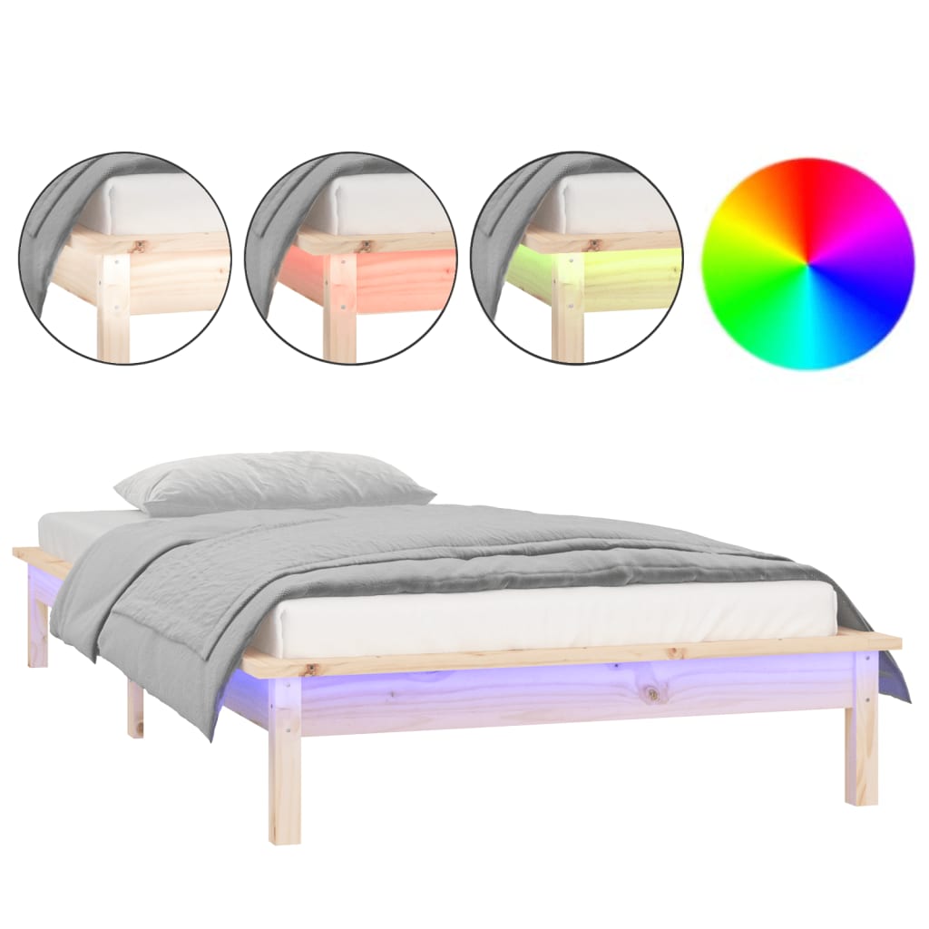 LED okvir kreveta 90 x 190 cm mali od masivnog drva