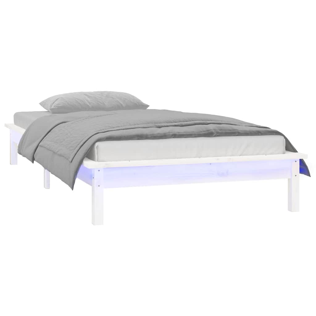 LED okvir kreveta bijeli 90 x 190 cm mali od masivnog drva