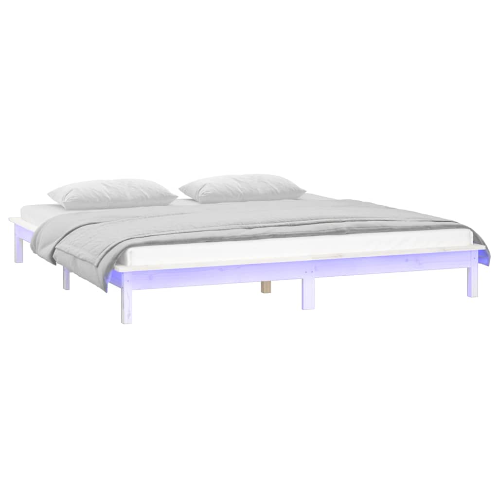 LED okvir kreveta bijeli 120x190 cm mali bračni masivno drvo