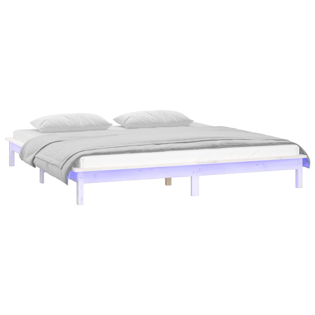 LED okvir za krevet bijela 140 x 190 cm od masivnog drva