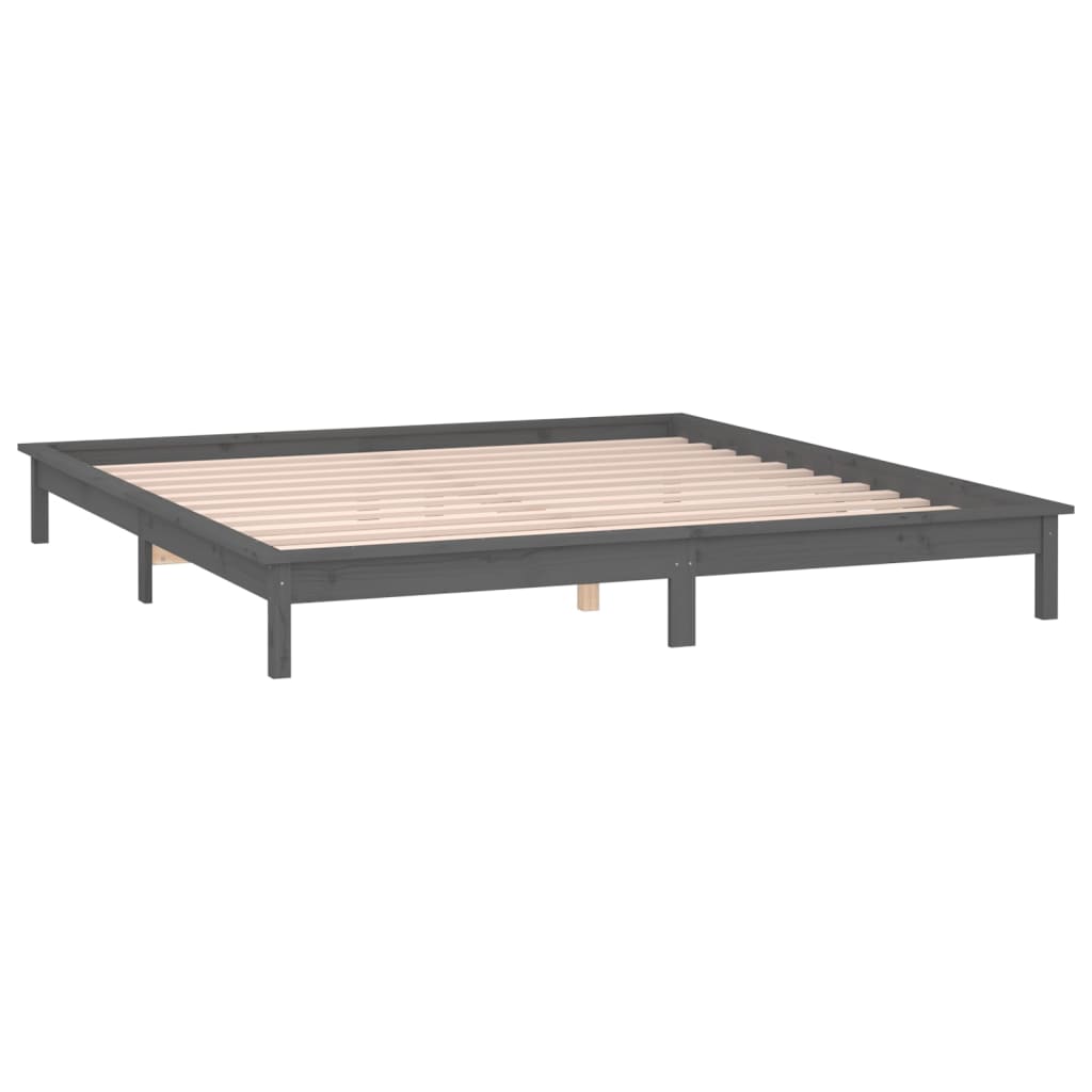 LED okvir za krevet sivi 140 x 190 cm od masivnog drva