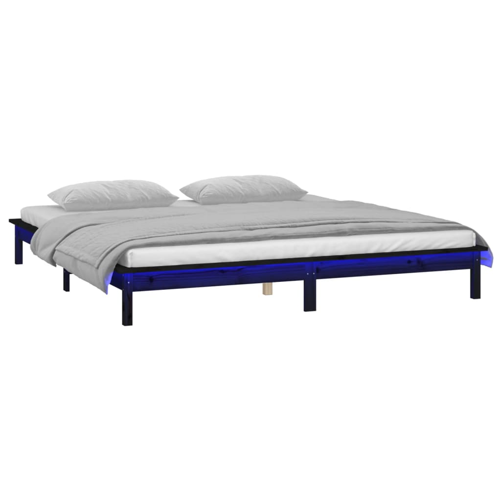 LED okvir za krevet crni 140 x 190 cm od masivnog drva
