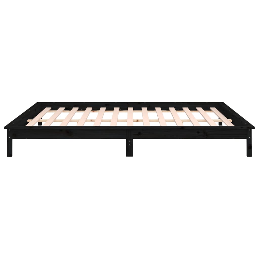 LED okvir za krevet crni 140 x 190 cm od masivnog drva