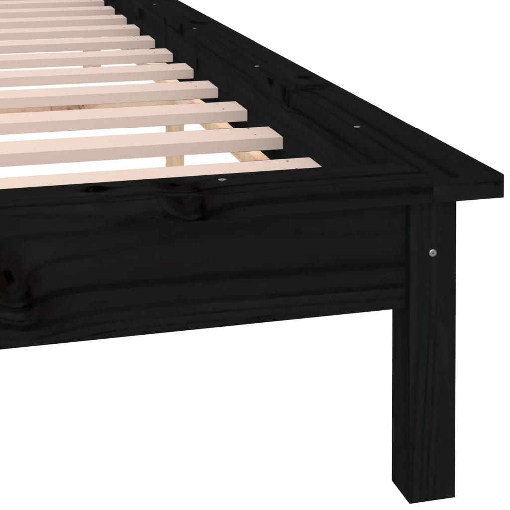 LED okvir za krevet crni 140 x 190 cm od masivnog drva