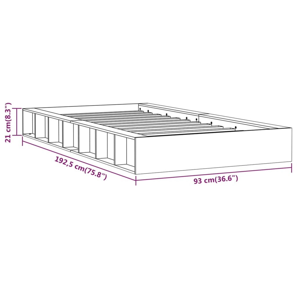 Okvir za krevet bijeli 75 x 190 cm jednokrevetni drveni