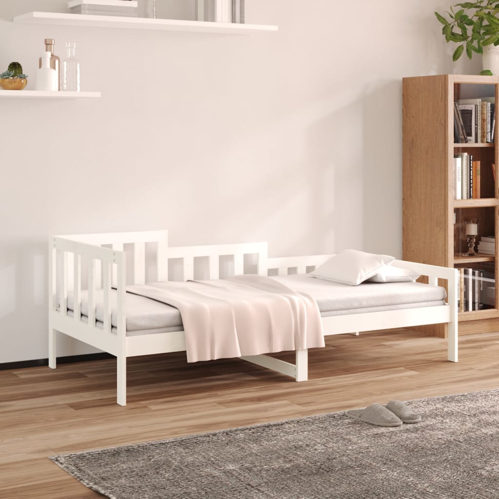 Dnevni krevet bez madraca bijeli 90 x 200 cm masivna borovina