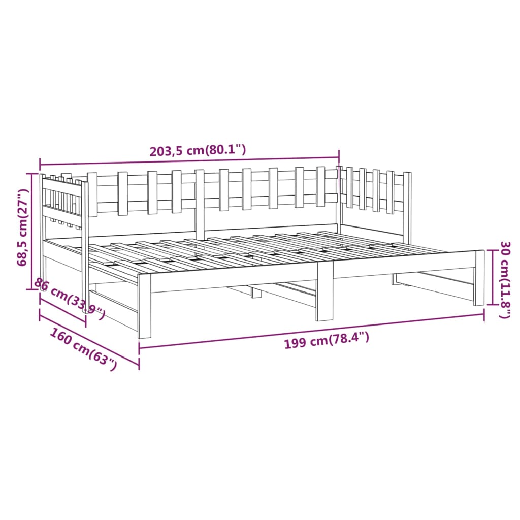 Dnevni ležaj na izvlačenje 2x (80 x 200) cm od masivne borovine