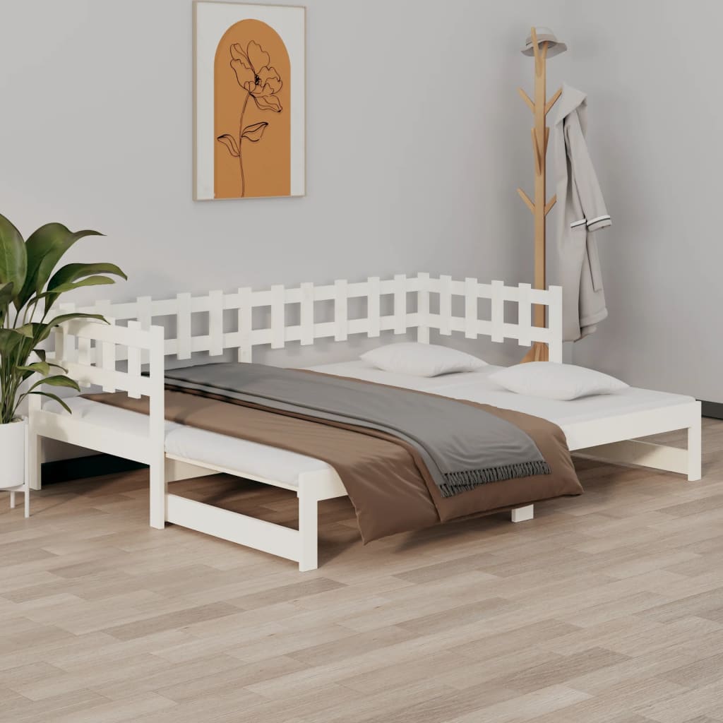Dnevni ležaj na izvlačenje bijeli 2x(90x200)cm masivna borovina