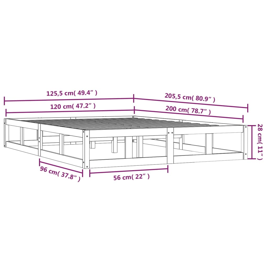 Okvir za krevet smeđa boja meda 120 x 200 cm od masivnog drva