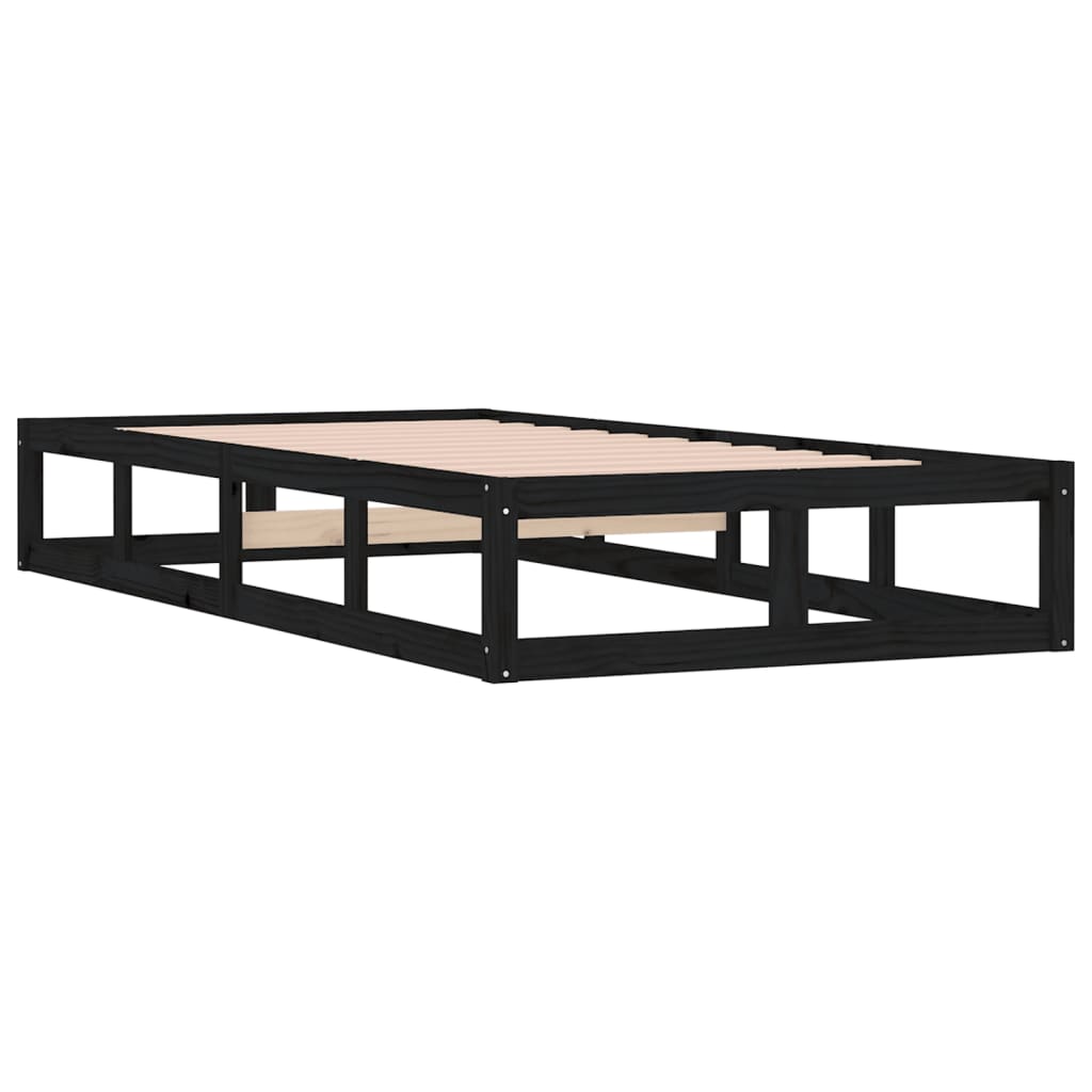 Okvir za krevet crni 75x190 cm jednokrevetni masivno drvo