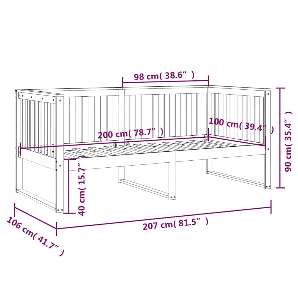 Dnevni krevet bez madraca 100x200 cm puno drvo bor