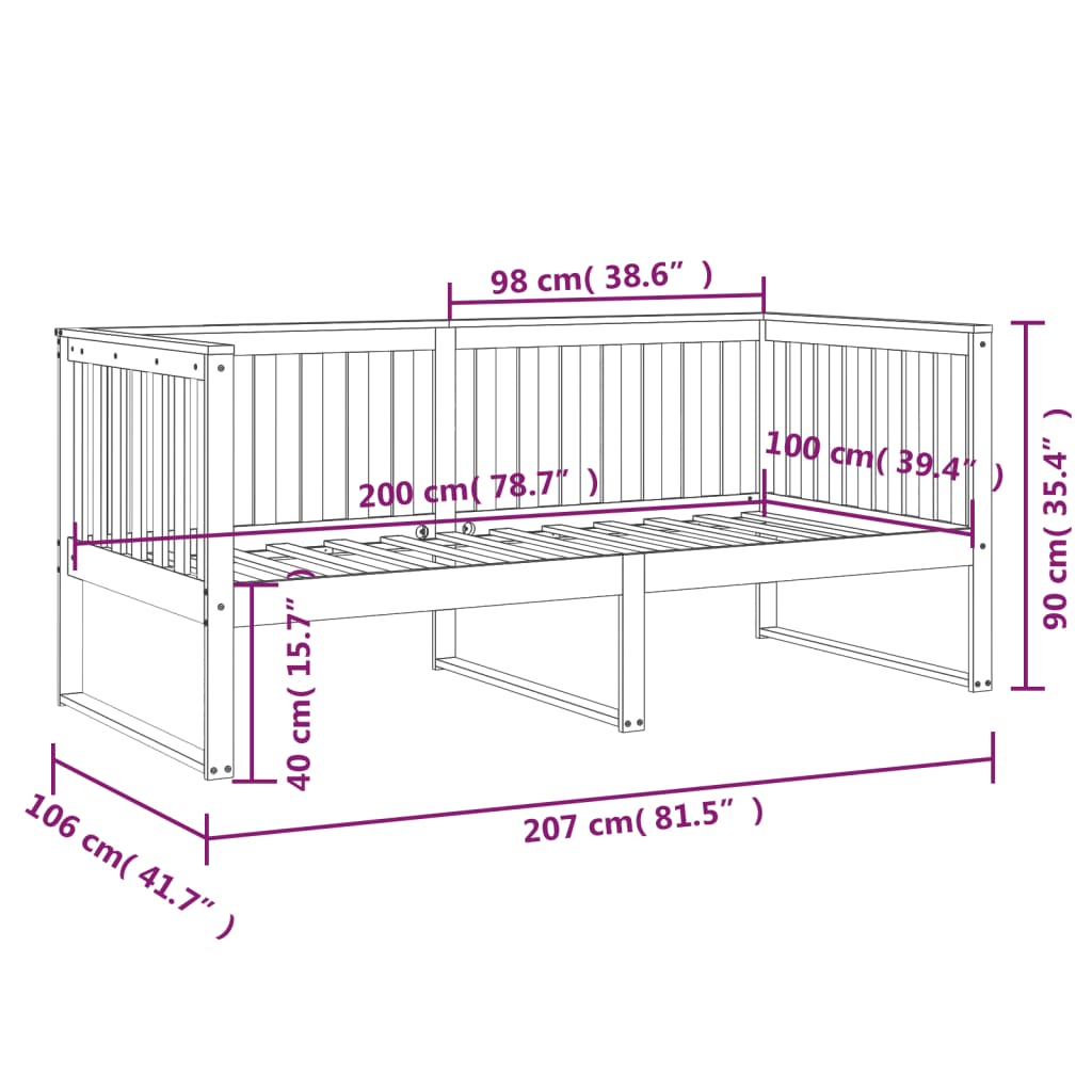 Dnevni krevet bez madraca bijeli 100x200 cm od masivne borovine