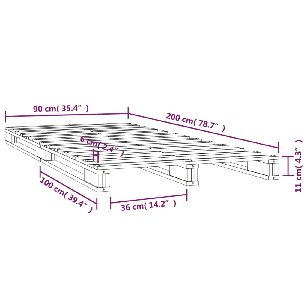 Krevet od paleta bijeli 90 x 200 cm od masivne borovine