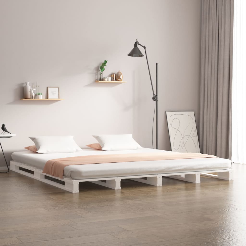 Krevet od paleta bijeli 200 x 200 cm od masivne borovine