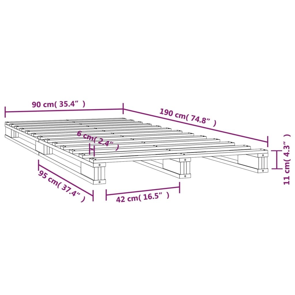 Krevet od paleta 90 x 190 cm od masivne borovine mali