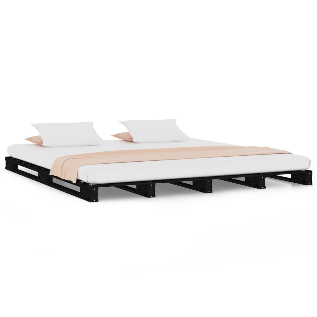 Krevet od paleta crni 140 x 190 cm od masivne borovine