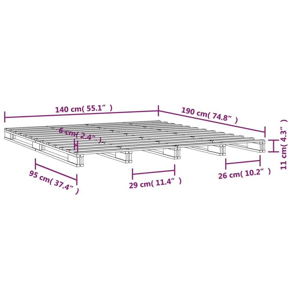 Krevet od paleta crni 140 x 190 cm od masivne borovine
